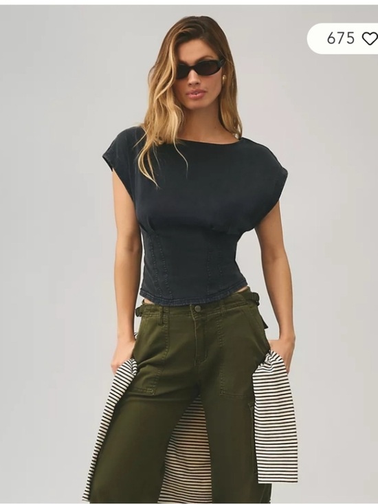 Pilcro Tops - Pilcro Black Gray Corset Tee Top- XS